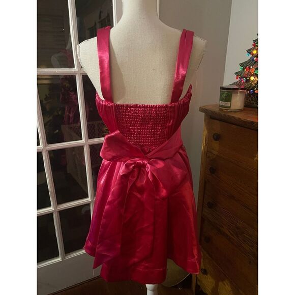 Anthropologie - Hot Pink Fuchsia Satin Mini Bow Tie Dress by Maeve size 4 - Picture 6 of 7